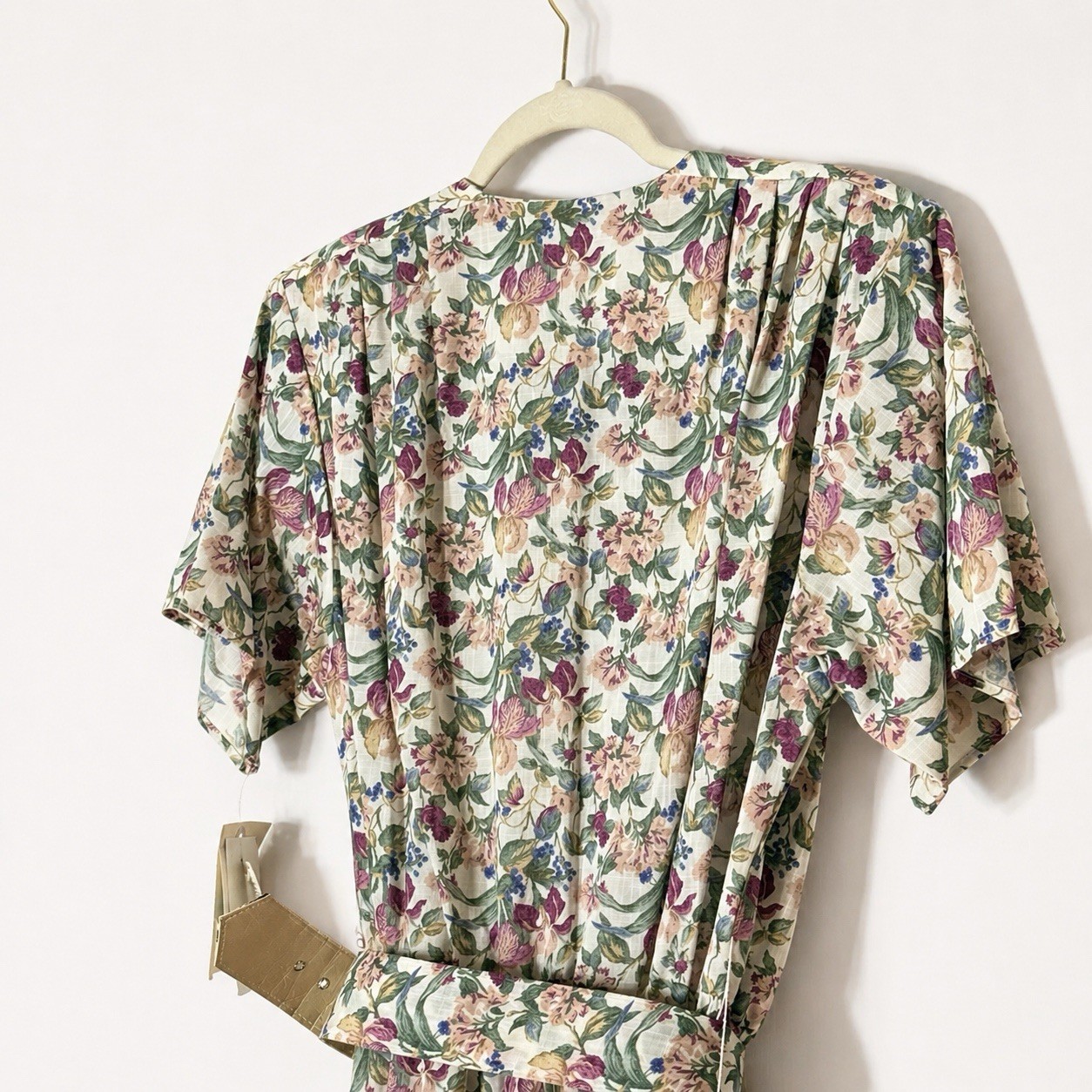 Vintage Deadstock Stuart Alan Floral Midi Dress Pleated Belted Made USA Size 16