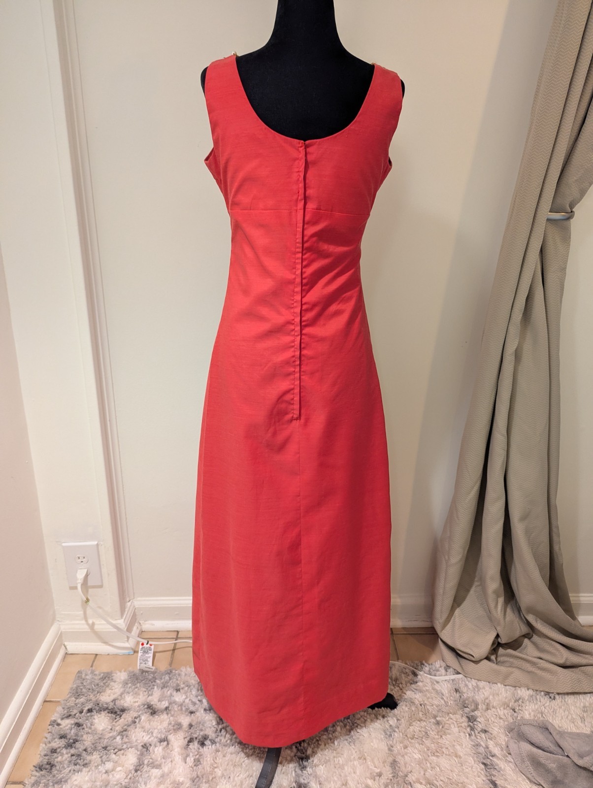 Vintage 1960s Virginia’s House Of Fashion Salmon Beaded Dress Empire Waist Small