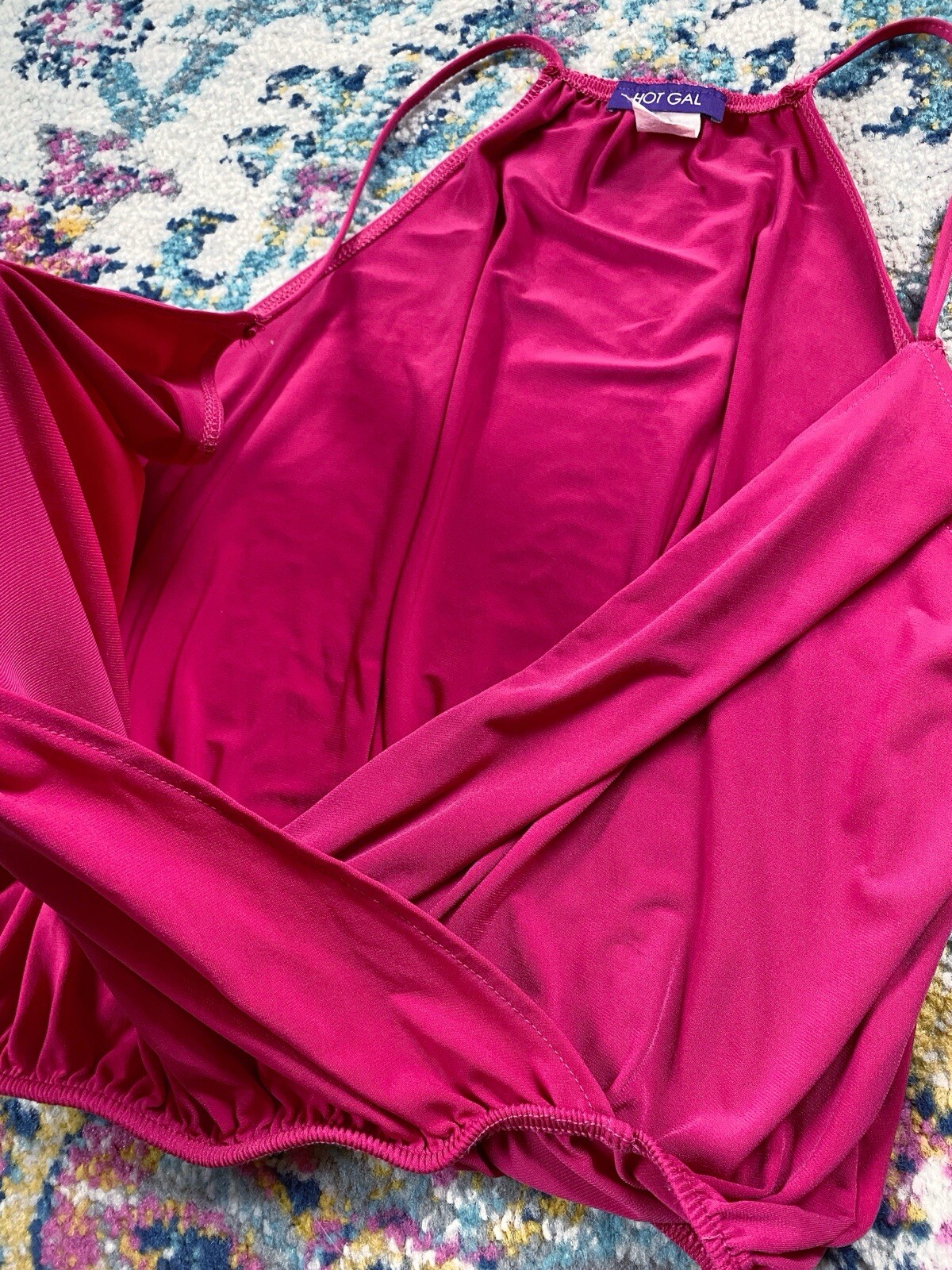 Vintage Y2K Hot Gal Fuchsia Pink Crossover Deep V Top Size Large