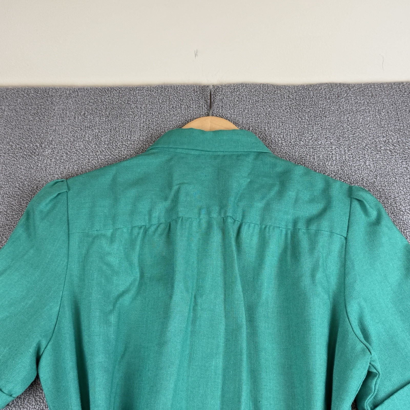 VTG 70s Schrader Sport Green Shirtwaist Dress ILGWU Union Made Pleated Sz 12