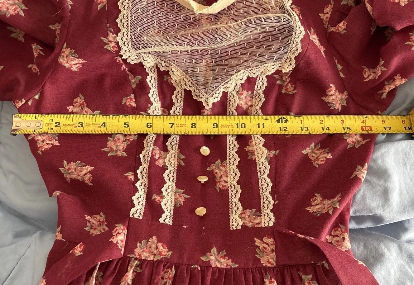 VTG Candi Jones California Prairie Dress High Neck Maxi Cottagecore Lace SZ 2/4