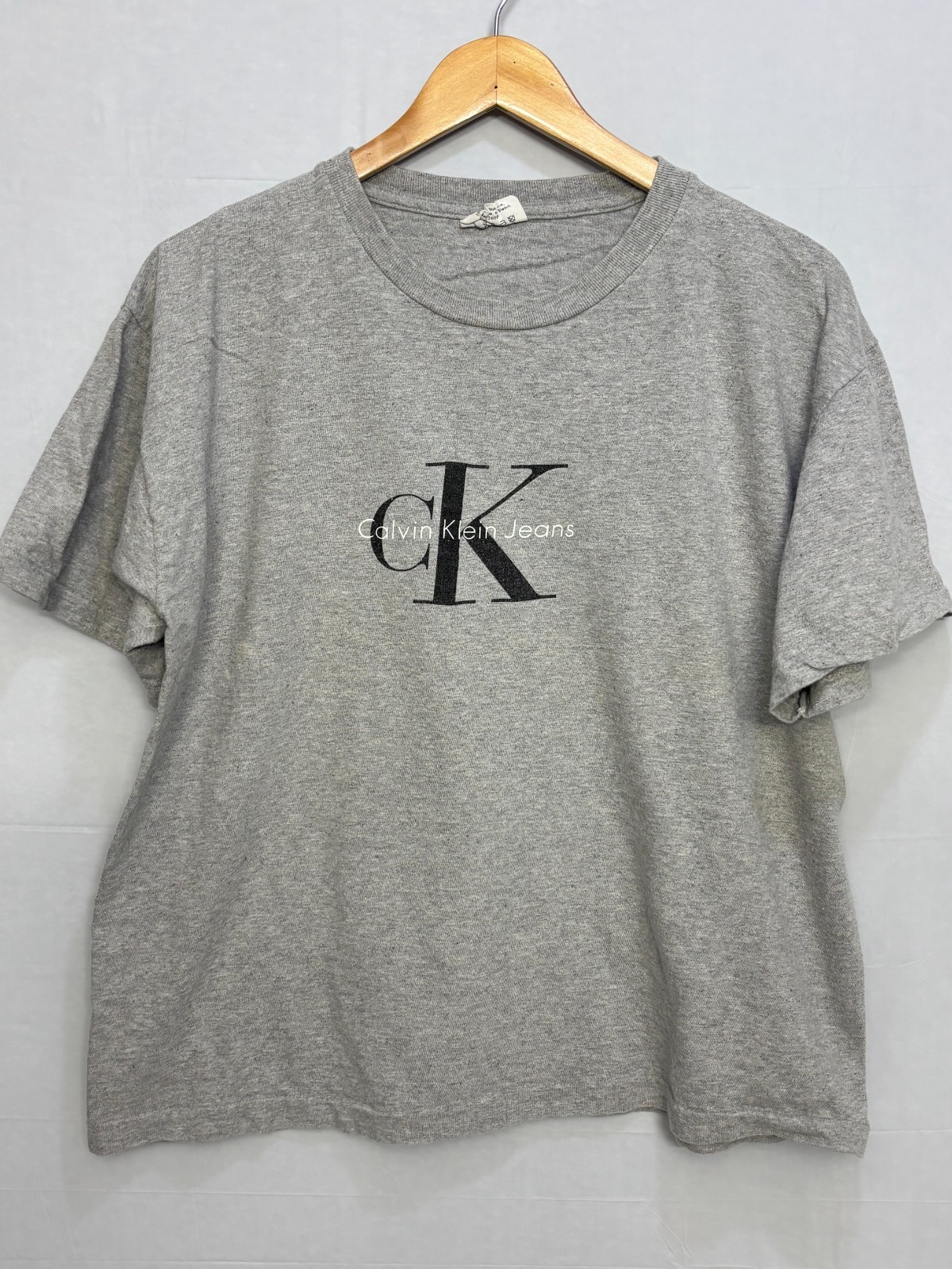 Calvin Klein Womens T-Shirt Gray Spell Out Classic Logo Short Sleeve Crop Top XL