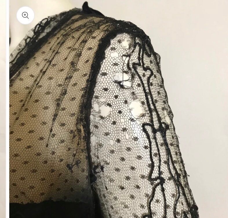 Antique 1910s Fringe and Bead Trimmed Black Silk Dress Vintage