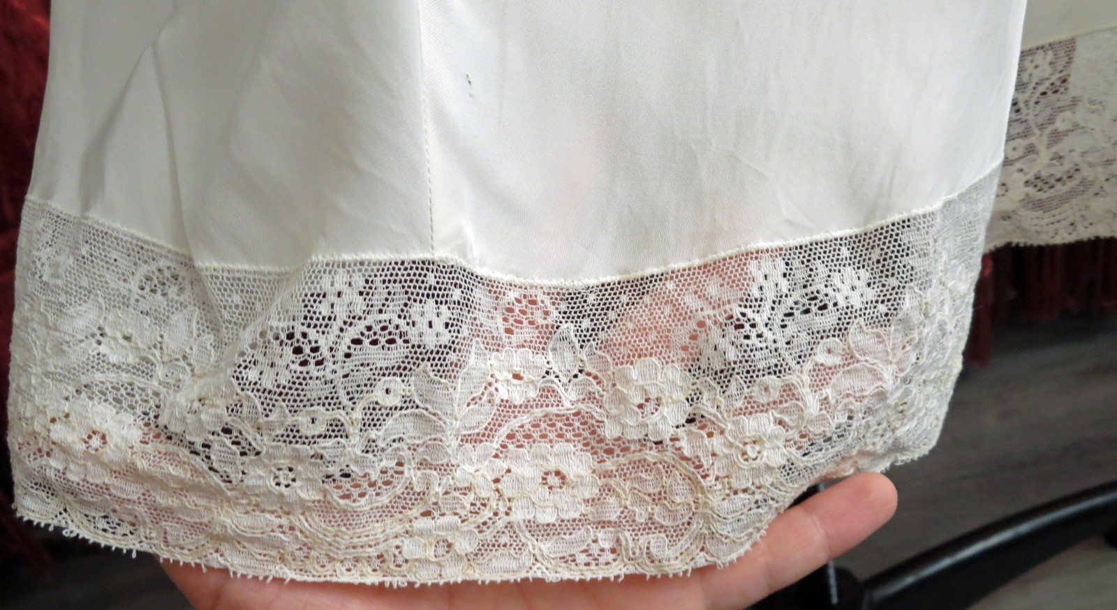 1940s 1950s White Rayon and Lace Volup Plus Size Slip Colony Club Bur-Mil Fabric
