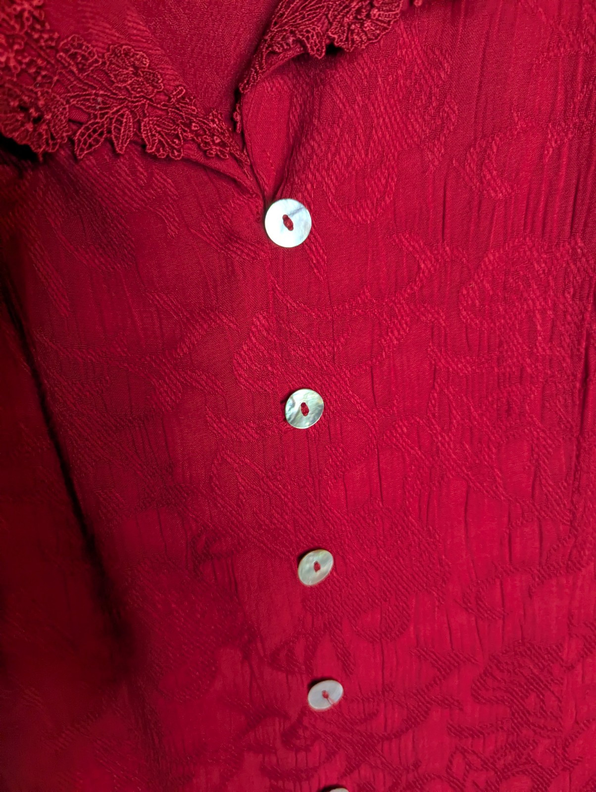 VTG Studio 1940 Red Lace Collar Mother Of Pearl Button Top Sz 18/20 Retro 80s