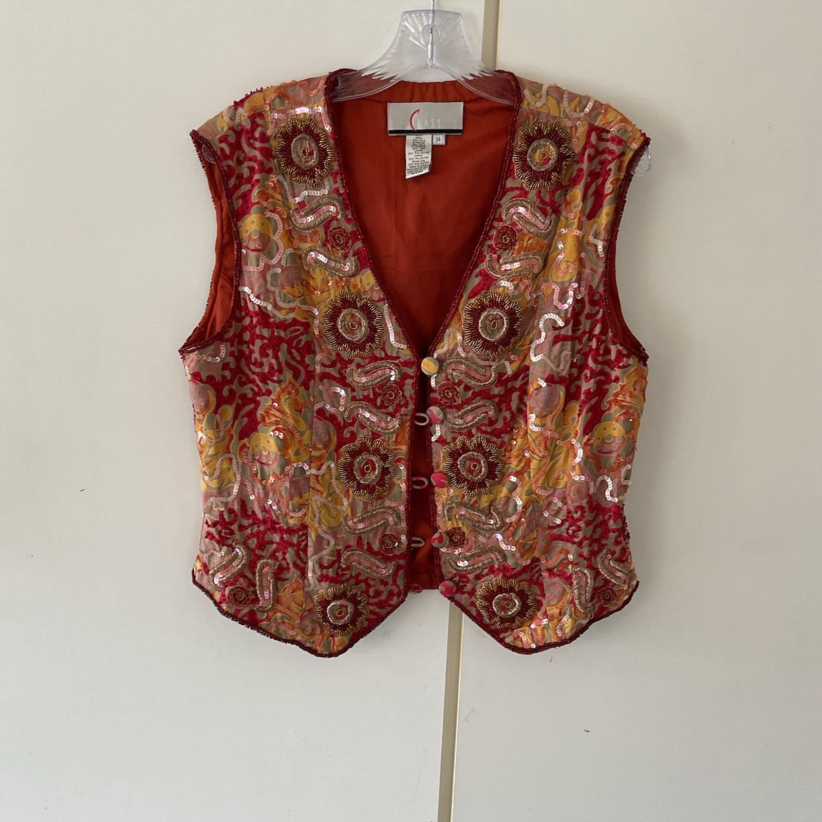 Vintage Class Silk Fest Gold Paisley Hand Beaded And Sequin Embellished Size 14