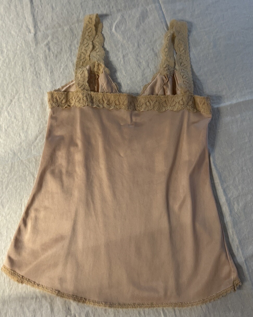 Vintage by Blush Beige Nylon Lace Trim Camisole USA Size S Stretch Lace Straps