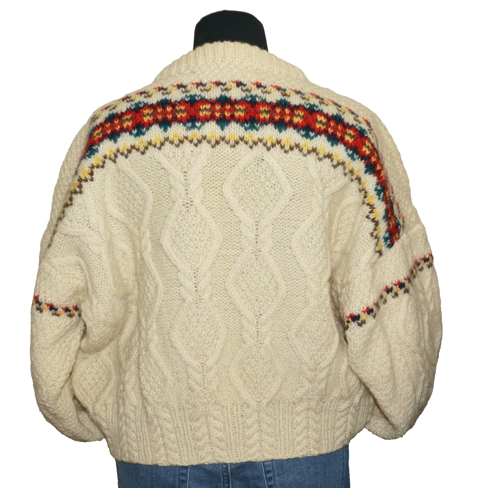 70’s Vintage INVERALLAN Cream & Multicolor 100% Scottish Wool Knit Sweater M/L