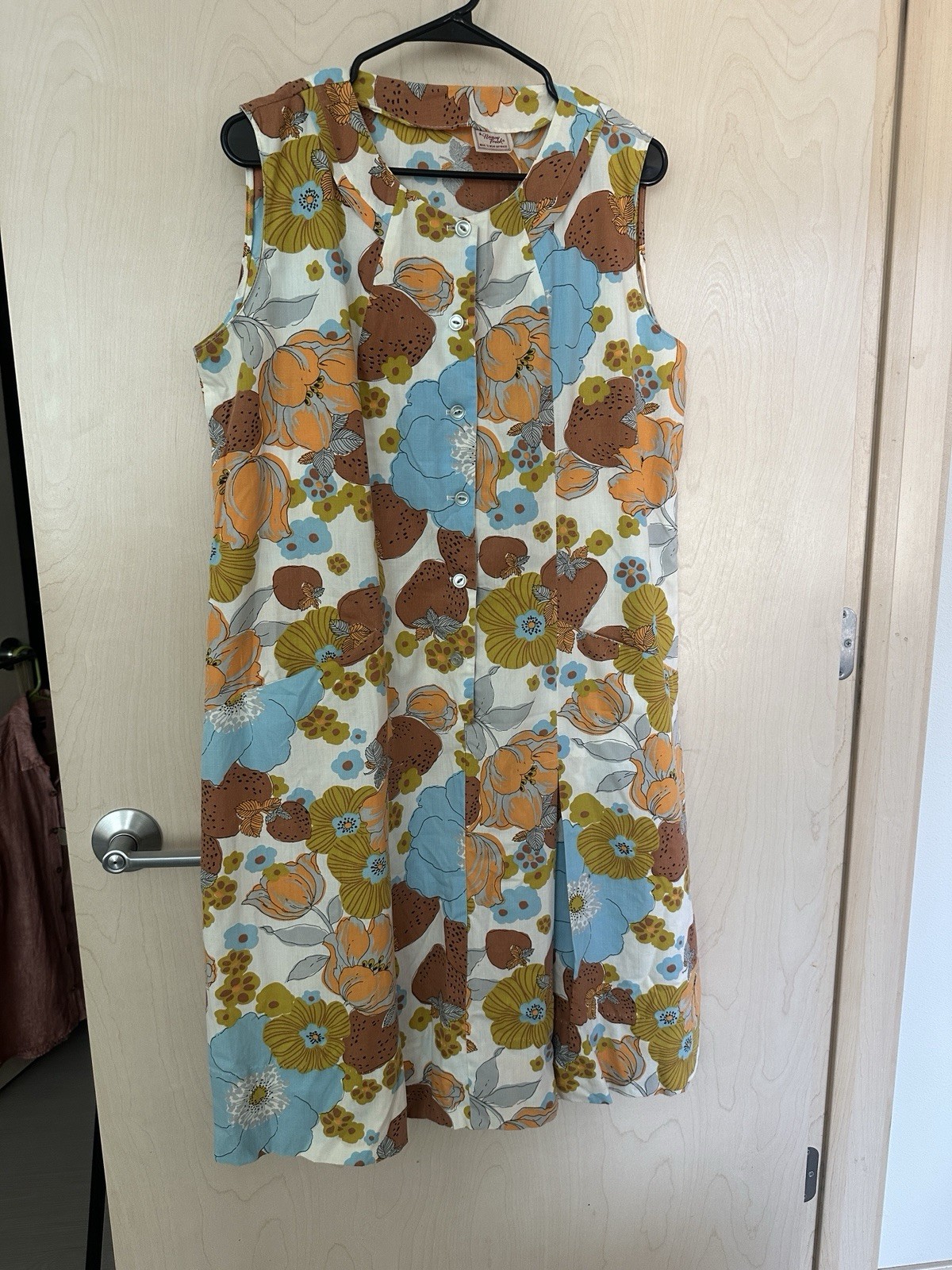 Vintage 60s/70’s A Nancy Frock Floral Cotton Shift Dress Mod Hippie Boho