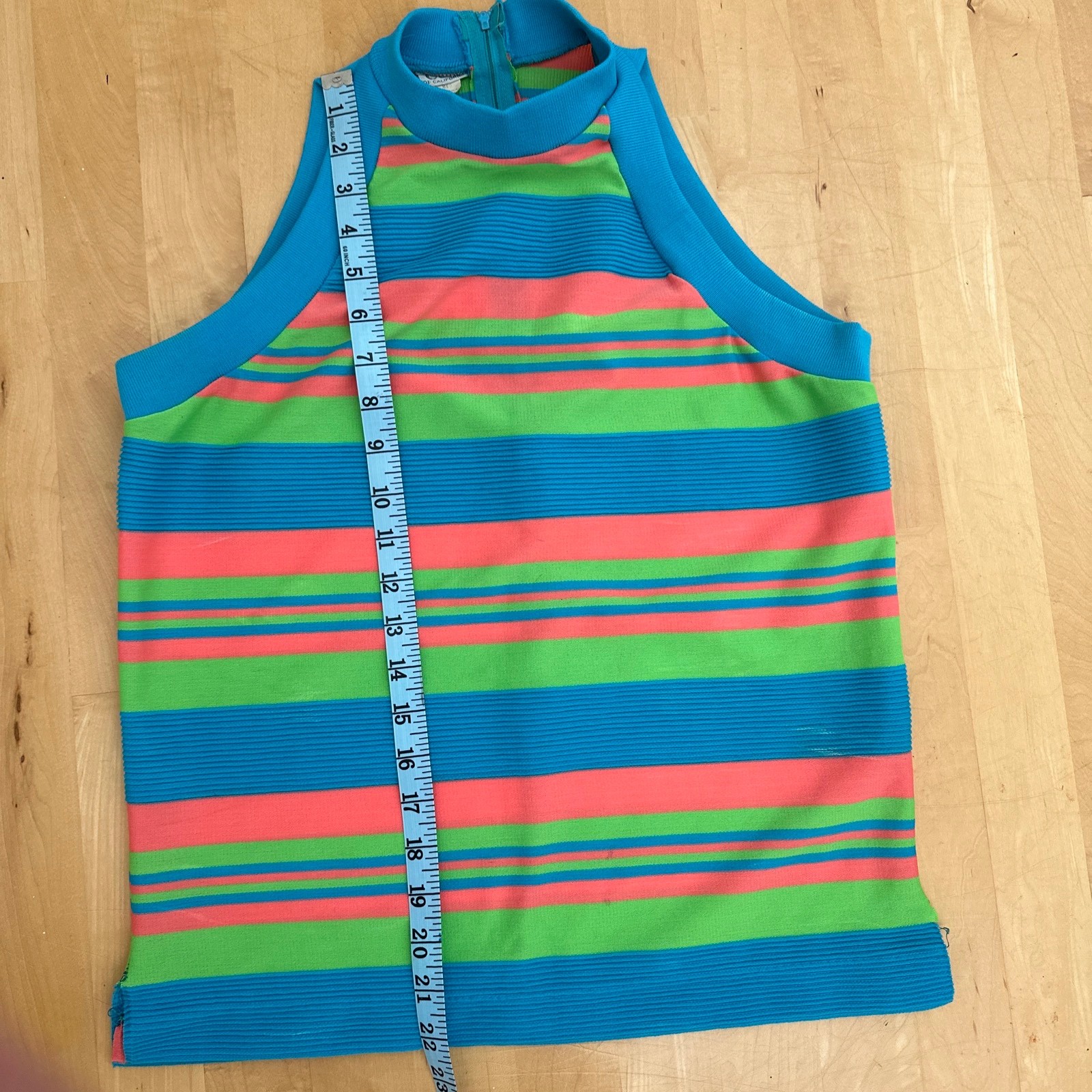 VINTAGE 60s Cole of Cali SLEEVELESS TOP SHERBERT STRIPES, SIDE SLIT, BACK ZIPPER