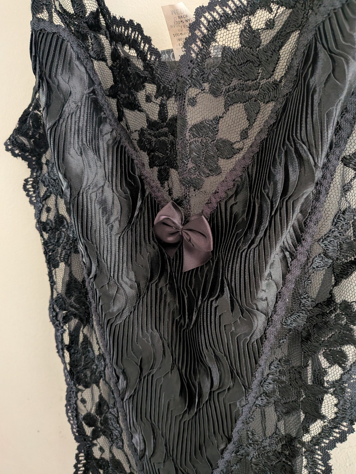 Vintage Cinema Etoile Lace Teddy Bodysuit Women’s Med Pleated Sheer Bow Lingerie