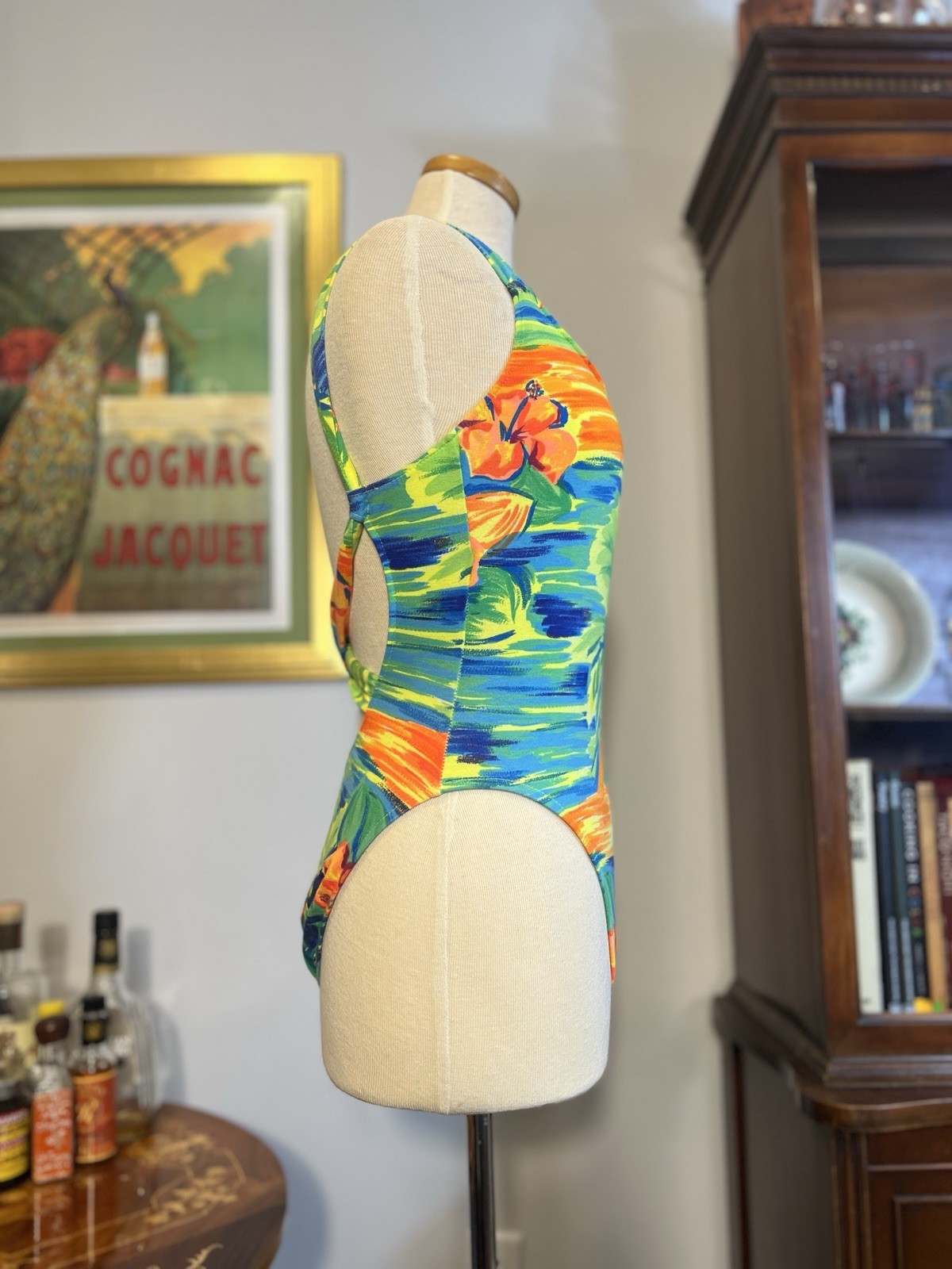 Vintage 1990s Deadstock Neon Hawaiian Criss-Cross Palm Swimsuit