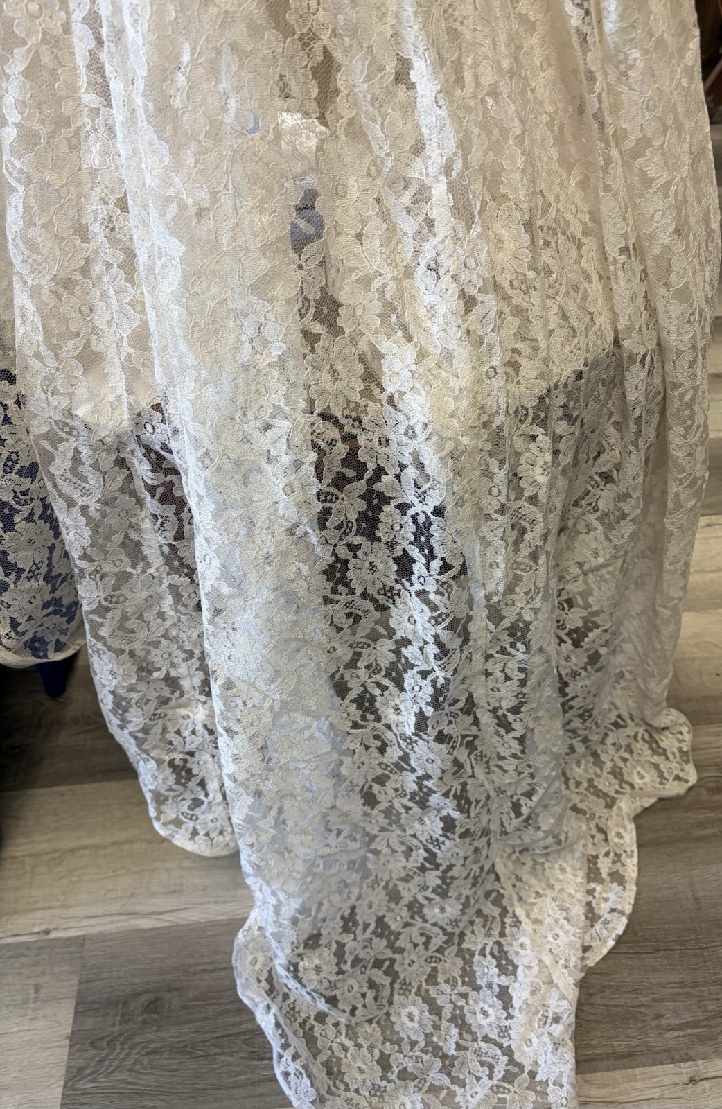 Lace Wedding Dress With Head Cap Train VTG 1951