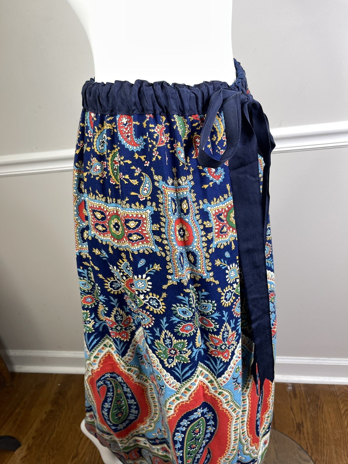 Vintage Mr. Hank Patchwork Handkerchief Hippie Paisley Floral Bow Maxi Skirt L
