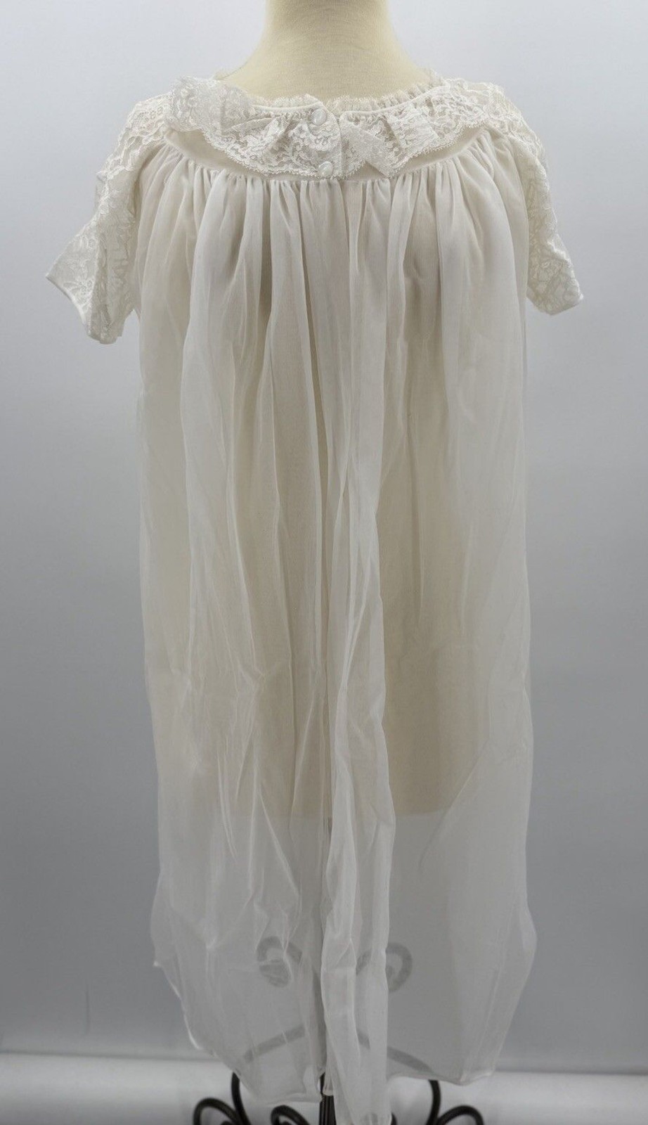 Vintage Formula Chiffon Double Layer Sheer White Wrapper Robe Sm Lingerie USA