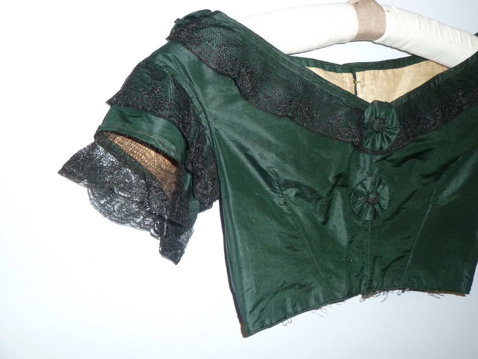 Antique Victorian Blouse Mid to late 1800s Vtg Chantilly Lace Handmade Rosettes