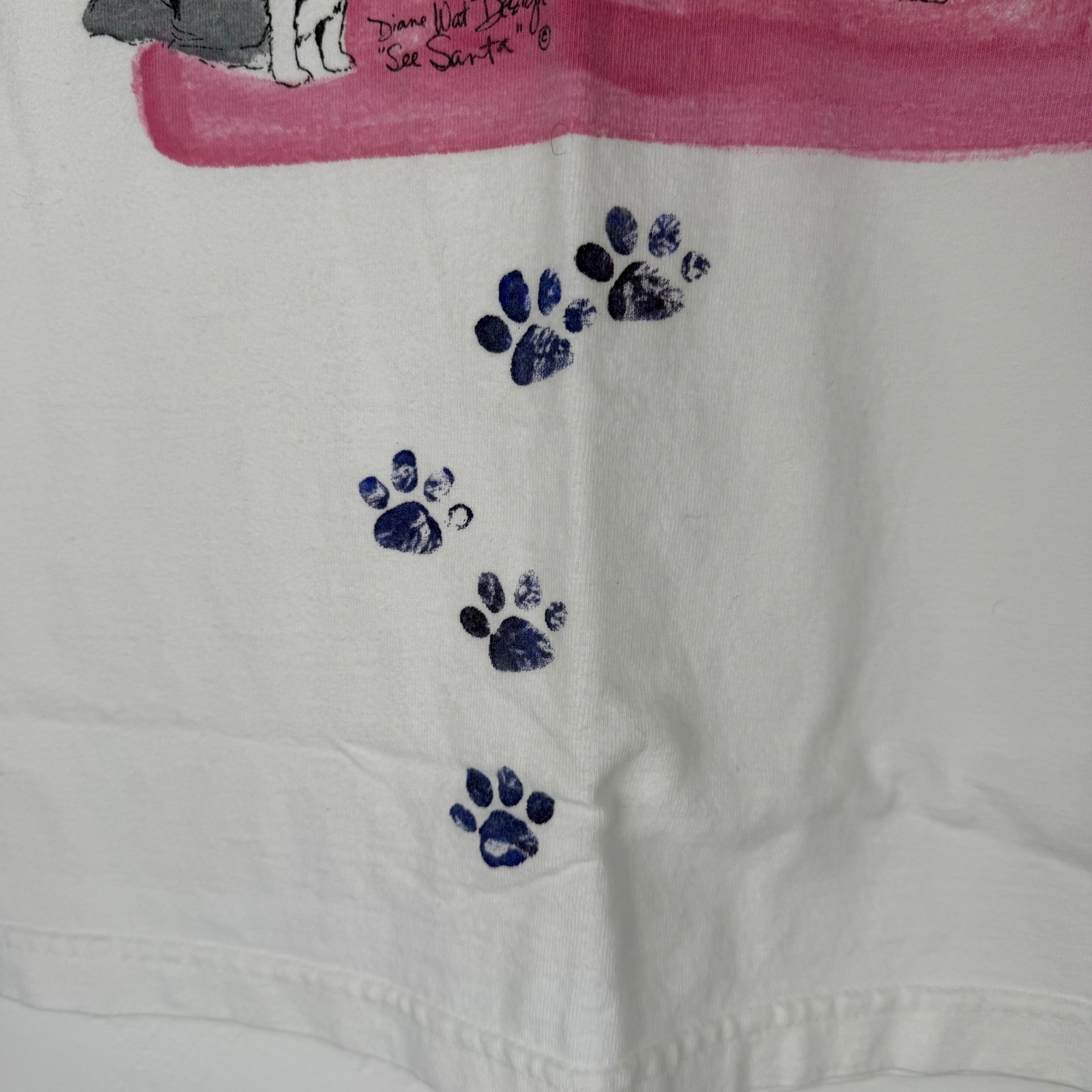 Vintage Diane Wat Hand Painted Christmas Dogs Santa T-Shirt White One Size