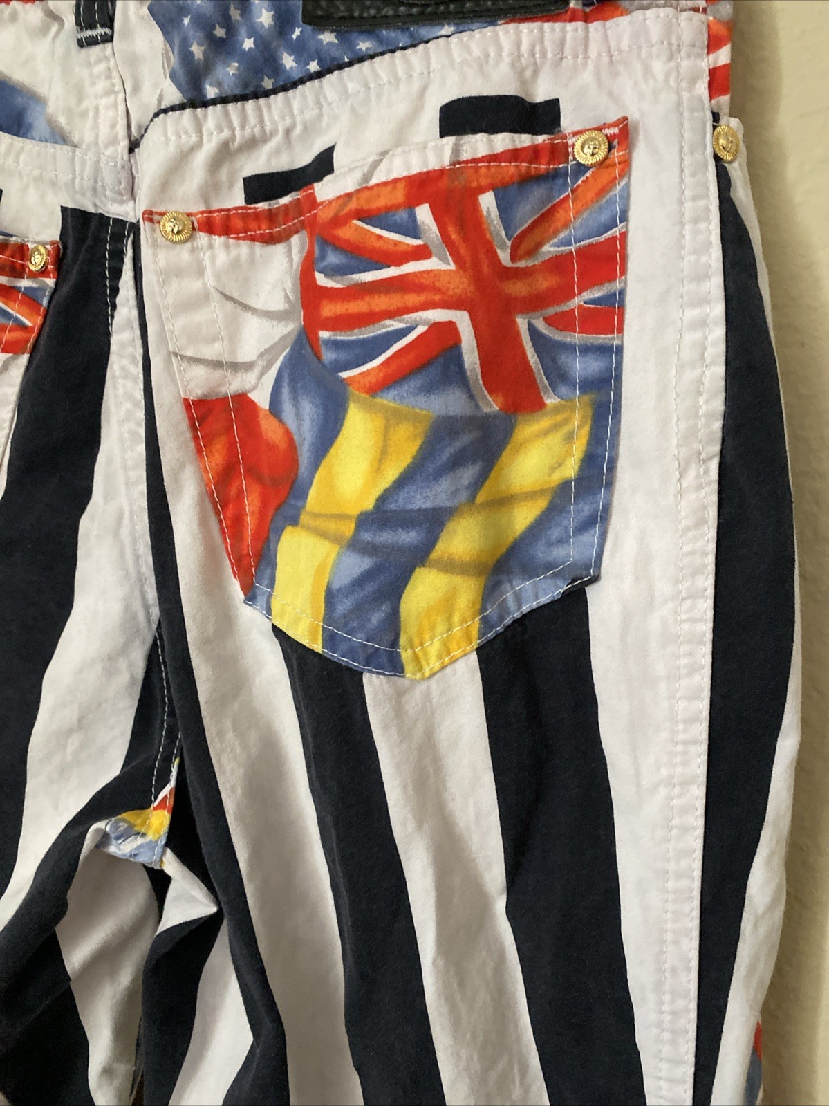 Vintage 90s Gianni VERSACE COUTURE Jeans Flags USA England Medusa Rare