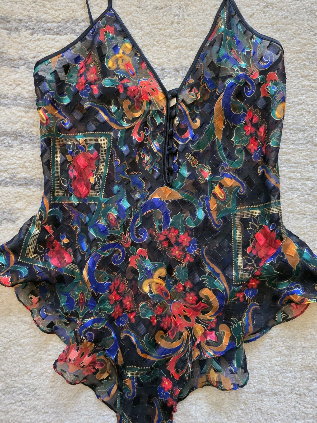 Size Med Victoria’s Secret Gold Label Floral Teddy Baby Doll Sheer Vtg Lingerie