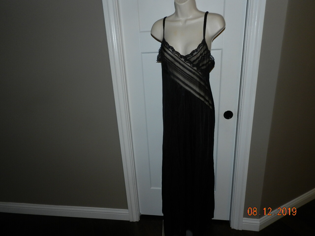 Vintage 70s John Kloss for Beau Monde Black Semi Sheer Nightgown Lingerie S/M