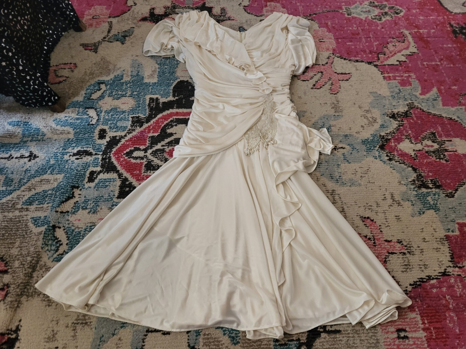 Filigree Lt vintage beaded womens S M Dress size 6 ruched bridal party chic