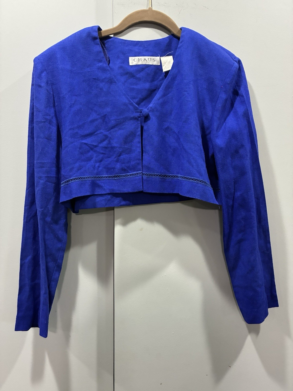 Vintage Chaus Electric Blue Linen Blend Sheath Dress Bolero Set Size 8 Made USA