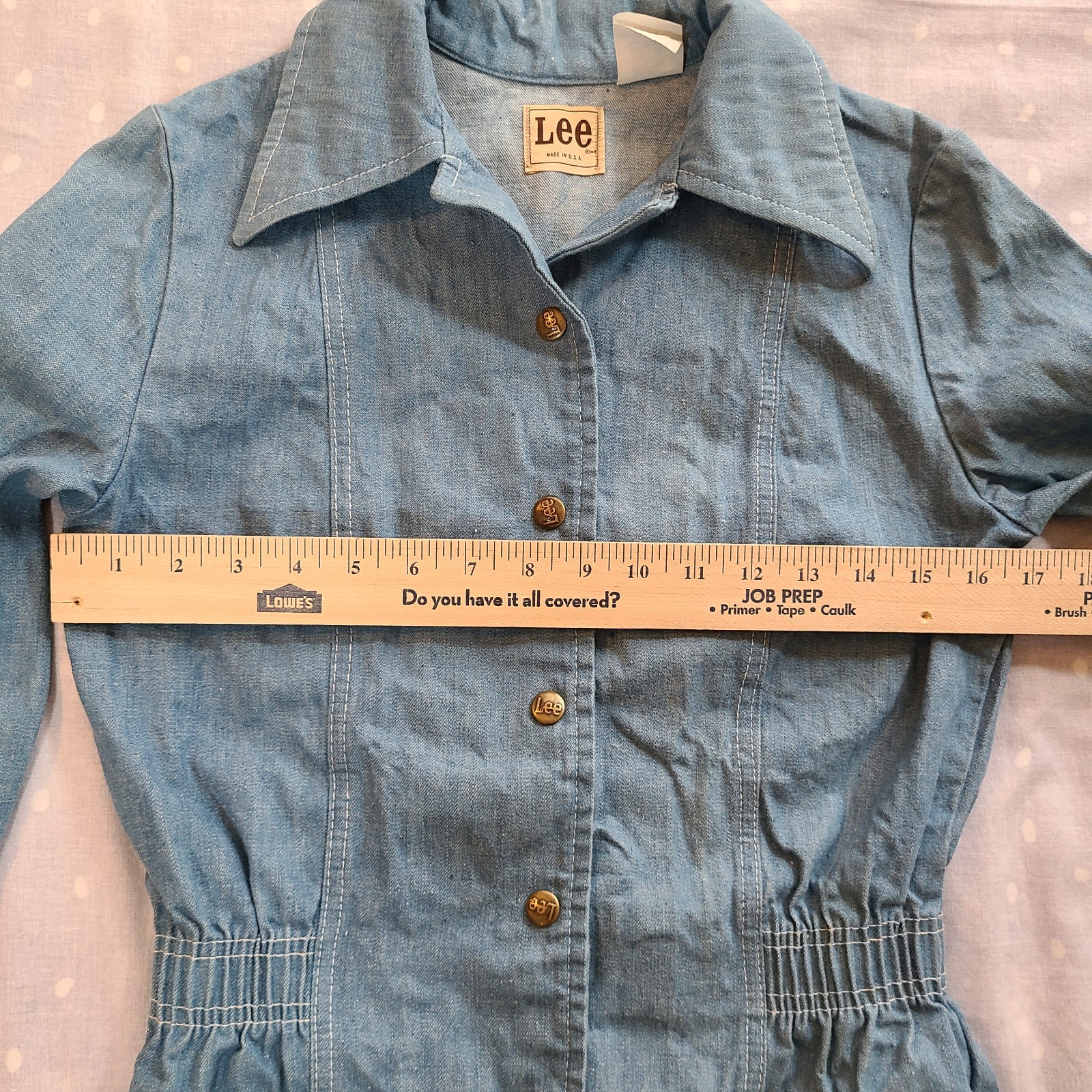 Vintage Lee Women’s Snap Button Up Blue Denim Shirt Longsleeve Sz S Made In USA