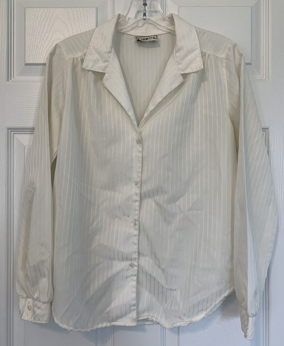 Vintage Blouse Langtry Ivory Tone On Tone Pinstripe Blouse Secretary Geek Medium