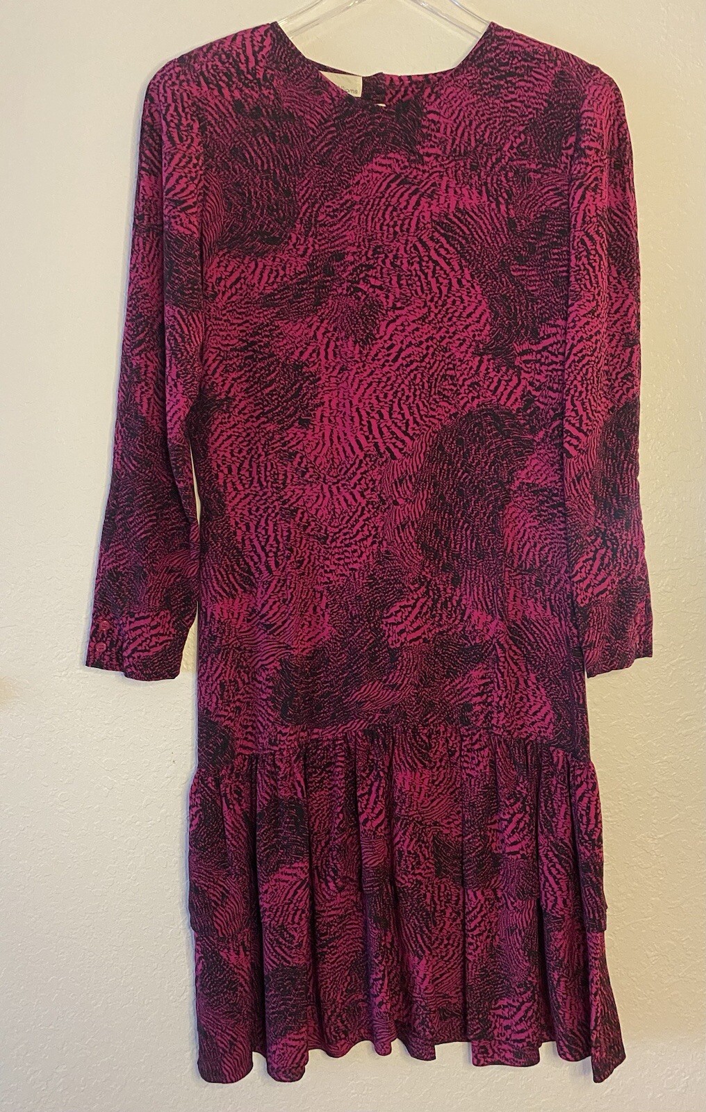 Vintage Lloyd Williams 100% Silk Drop Waist Ruffle Dress SZ 12 42.5” Bust Neiman
