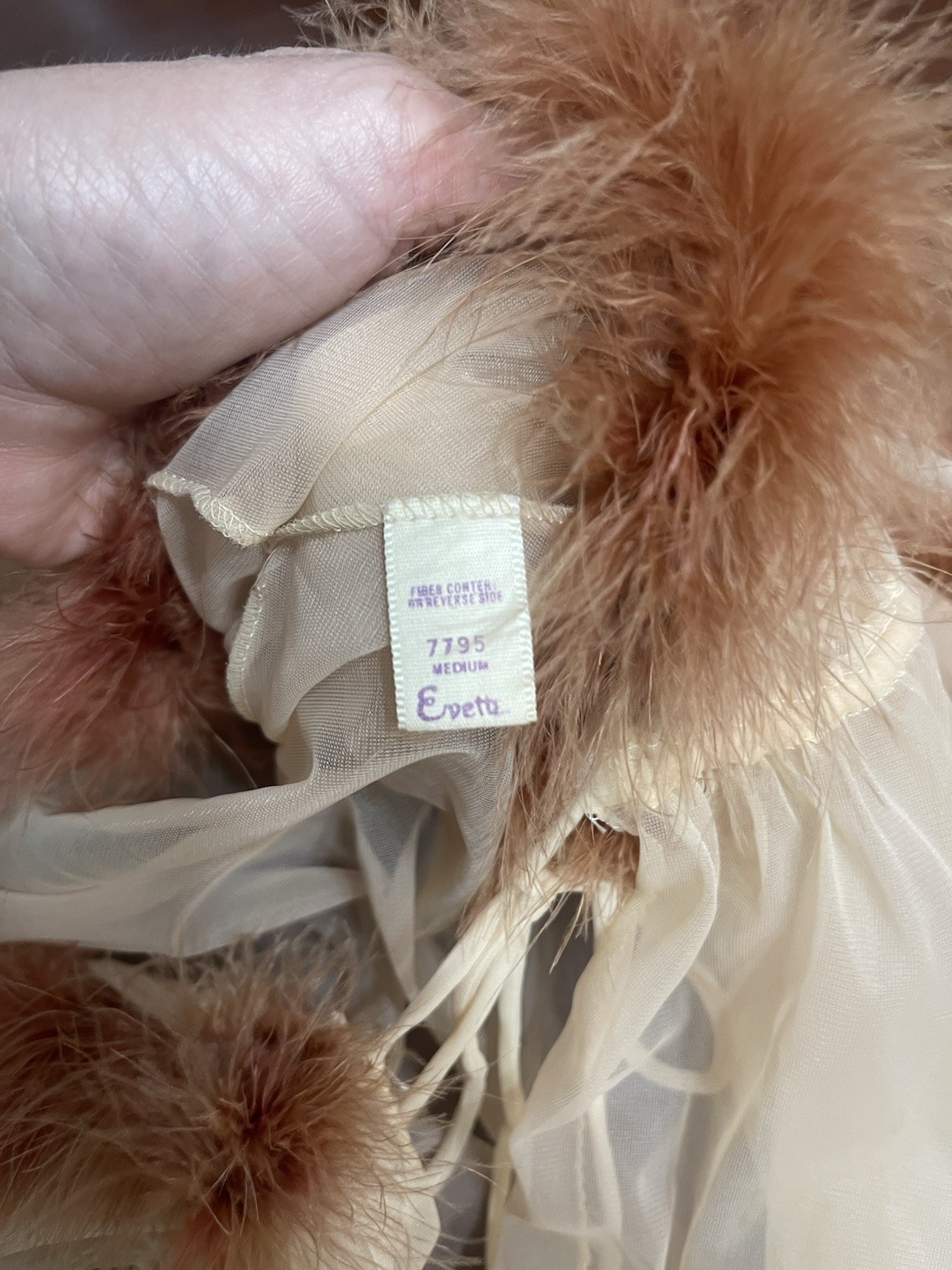 Vintage Evette Chiffon Peignoir Set Babydoll Feather 60’s Hollywood Boudoir M