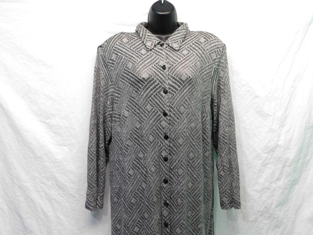 Vintage SL Fashions 18W XL Silver Sparkle Knit Maxi Dress Button Front Unlined