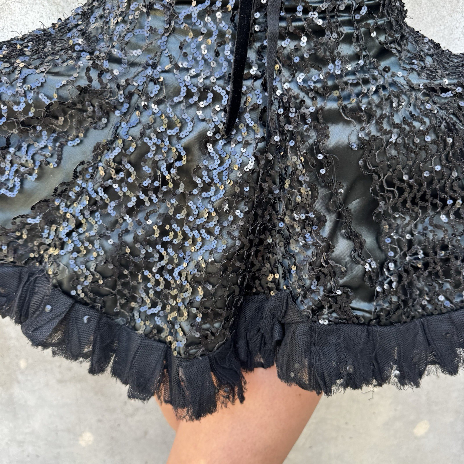 Vintage 1930s Sequin, Satin & Ruffle Paramount Showgirl Dress Burlesque Corset