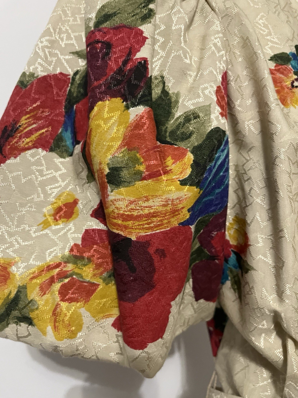 Antara Vintage Made in USA 80s Floral Peplum Dress Beige Multi-Color 9/10