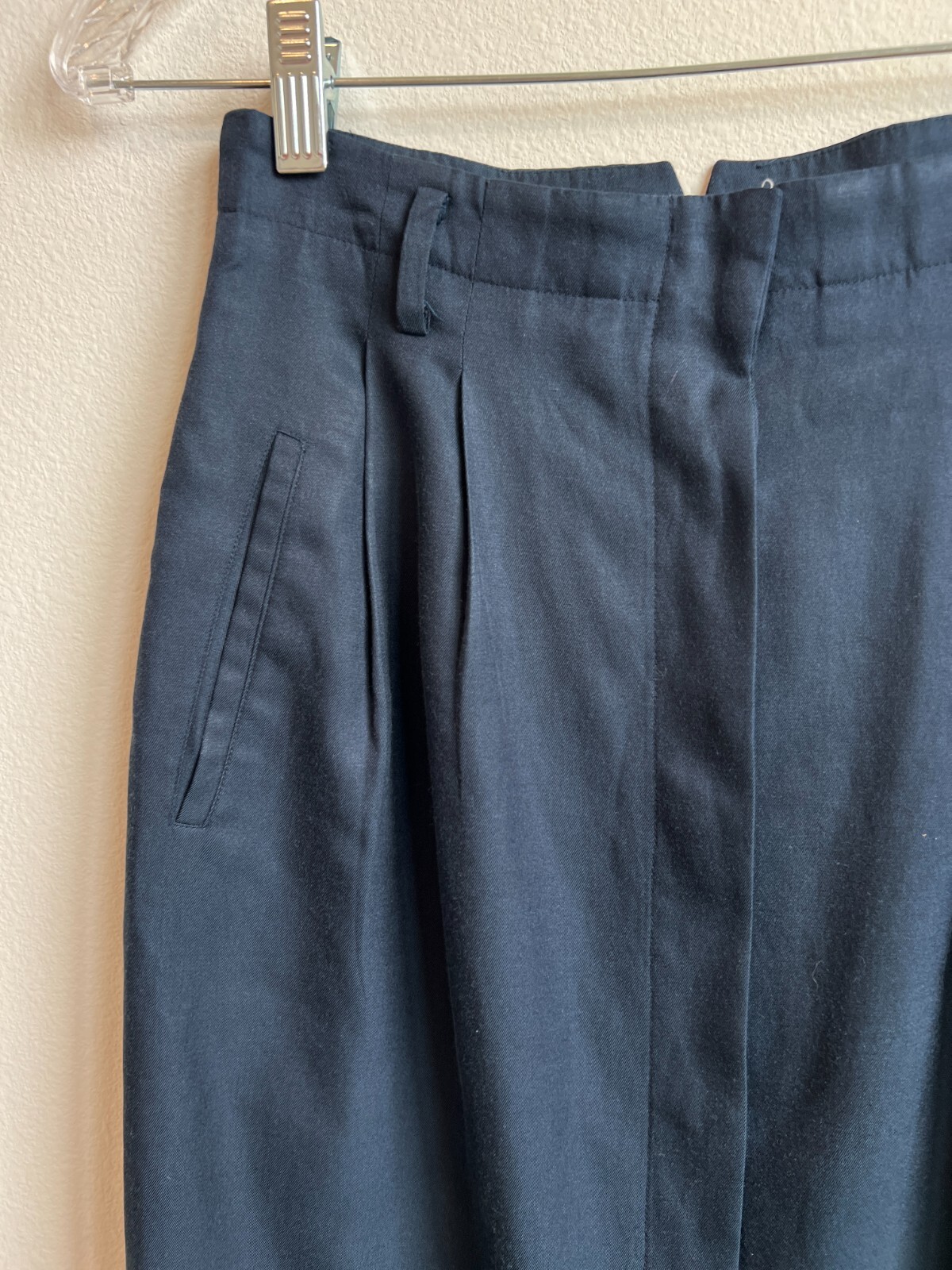 Vintage Navy Button Up Pencil Skirt – Blue Silk Cotton, Wiggle, Secretary Preppy