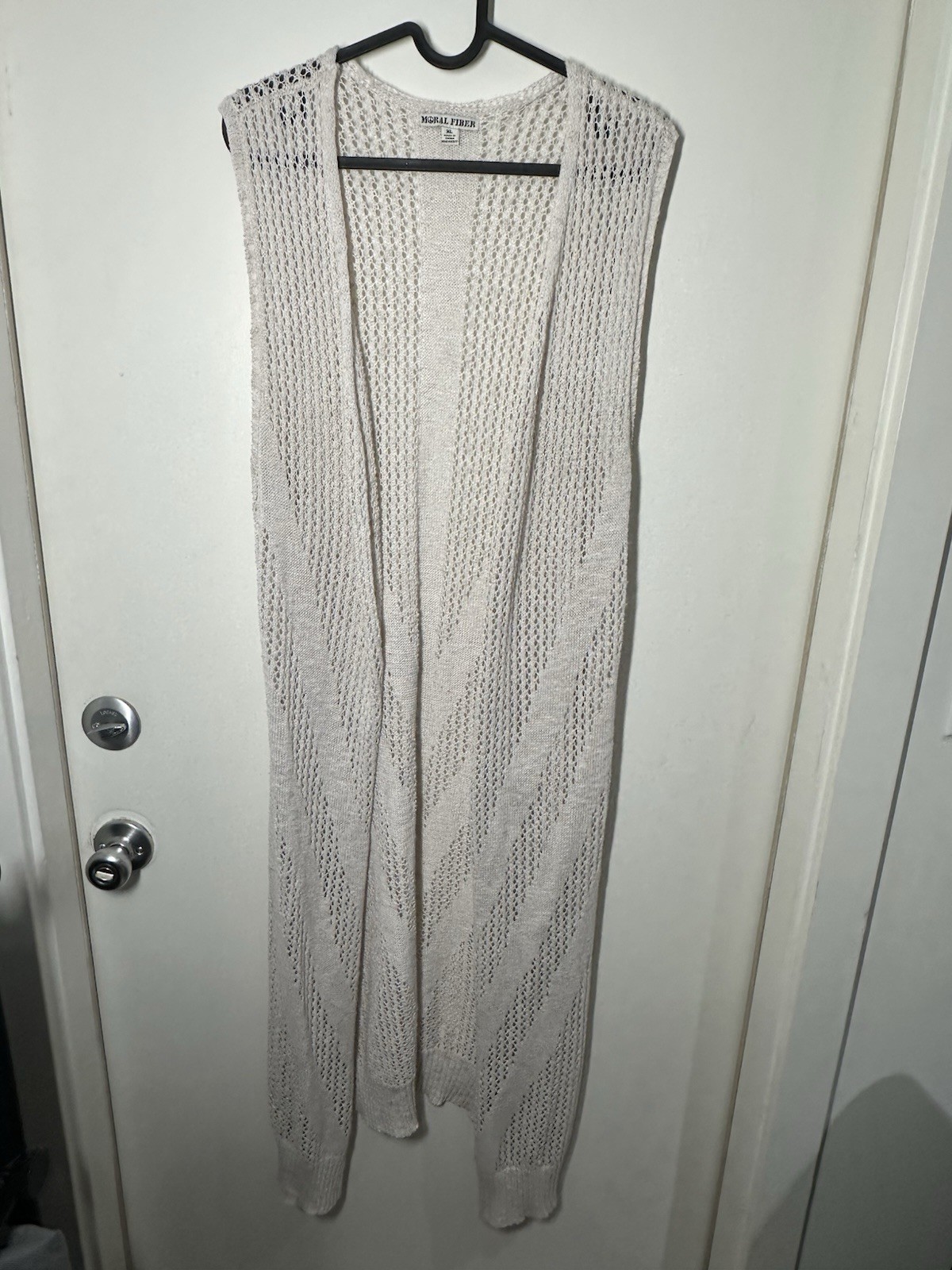 Vintage Crochet Duster Vest XL Off White Festival Boho Hippie Moral Fiber Y2K