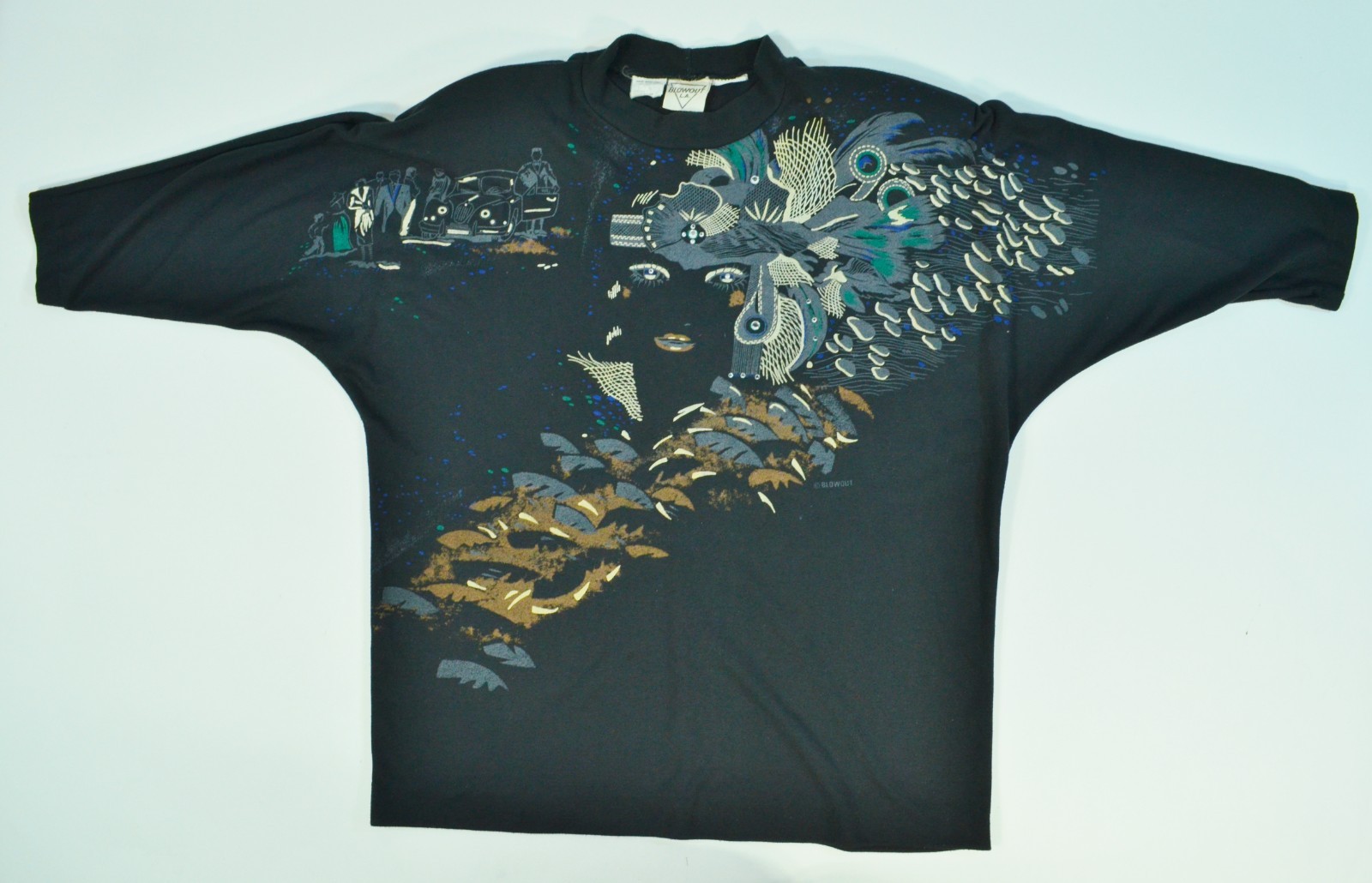 Vintage 80’s Blowout LA Black Gray 1920’s Flapper Woman Graphic Top Sweatshirt
