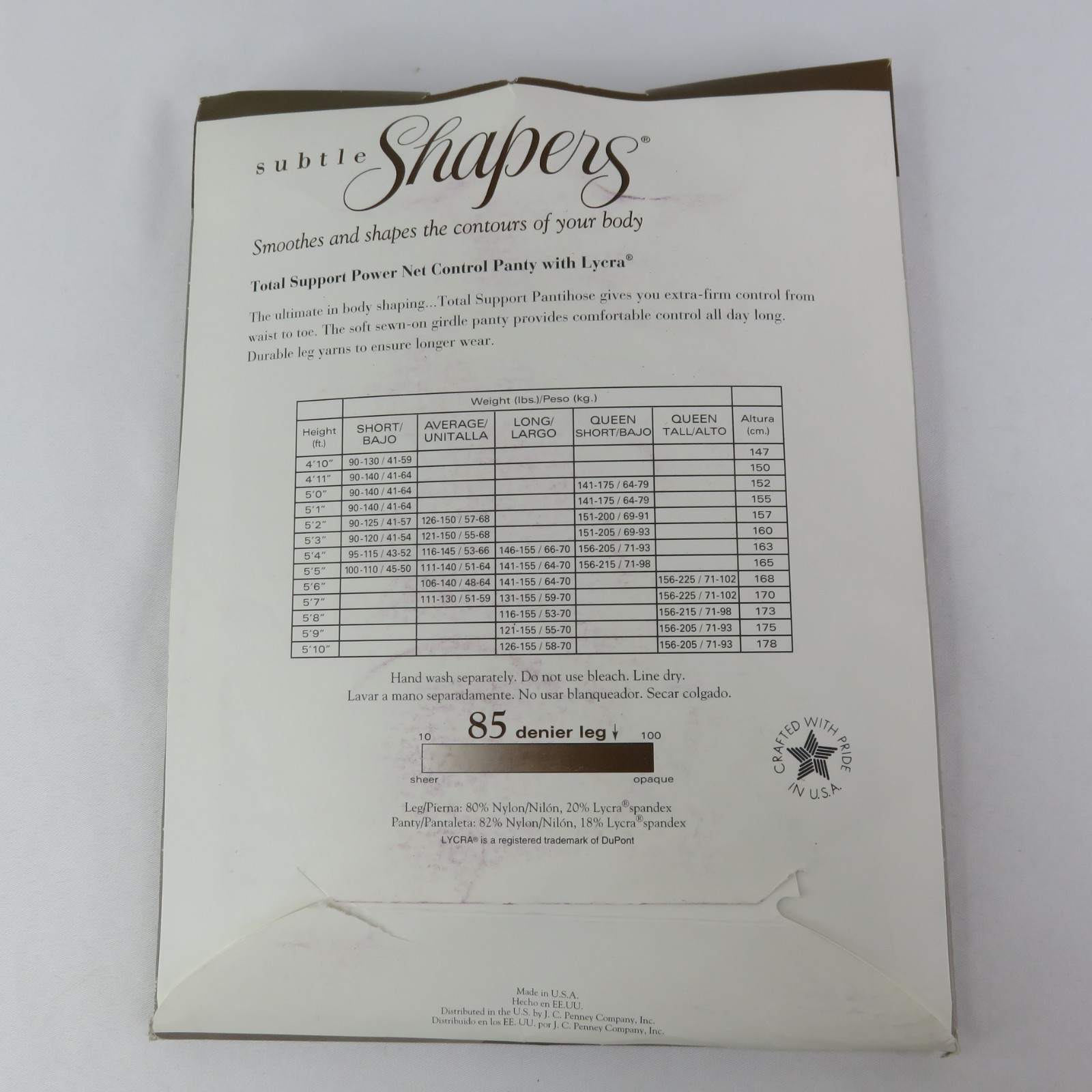 Vintage JC Penney Subtle Shapers Pantyhose Ferrar Support Q Tall Little Beige