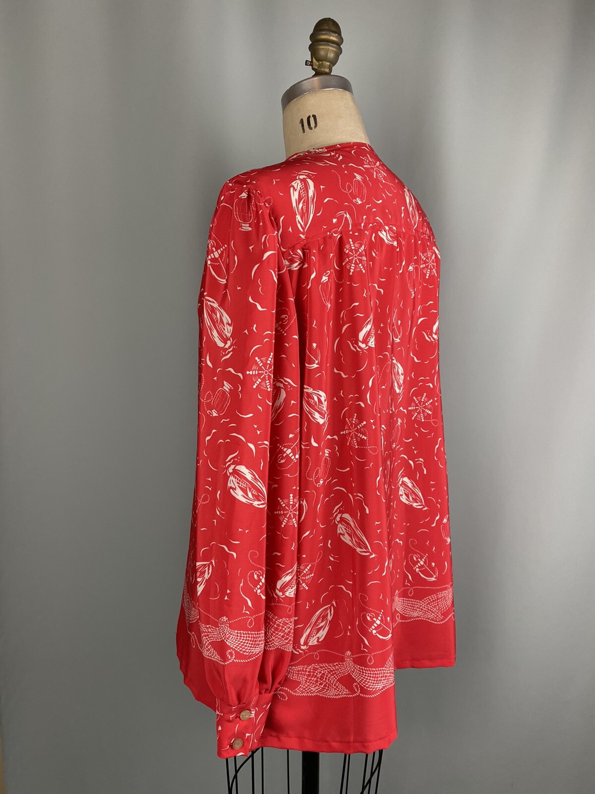 Handmade vintage blouse XL 52″ Bust EXTRA LARGE Nautical red white top tunic