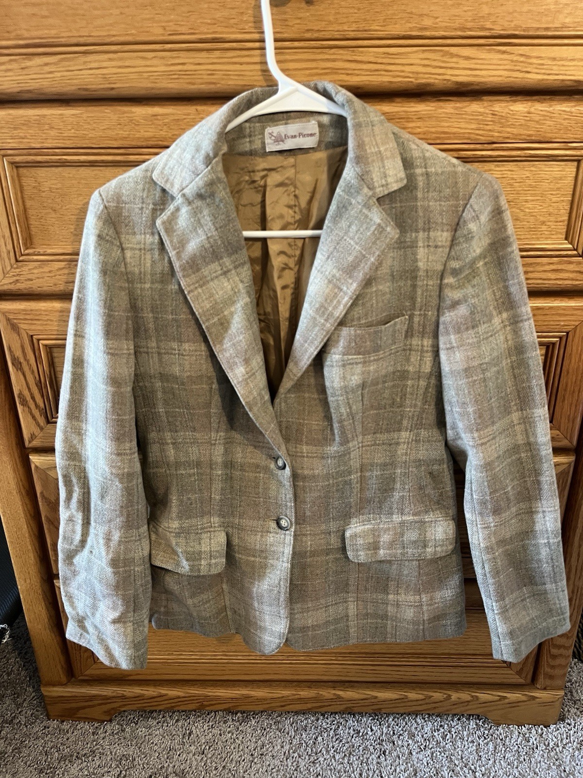 Vintage 90s Evan Picone Plaid Tweed Wool Blazer Jacket Academia Preppy