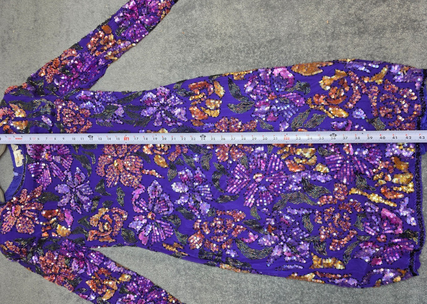 Vintage Oleg Cassini Silk Beaded Sequin Floral Evening Dress Purple Sz 14