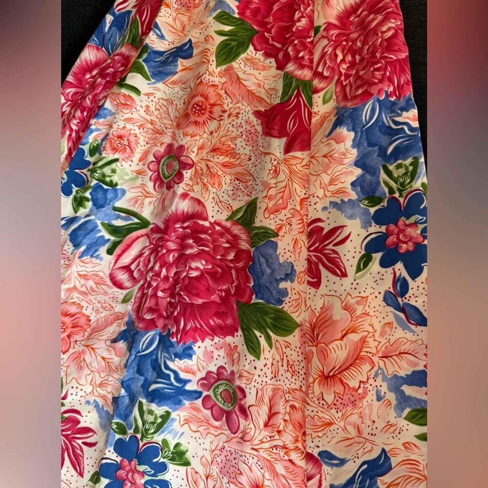 Brooks Brothers Vintage Silk Maxi Skirt. Pink and Blue Floral. A-line. Side zip