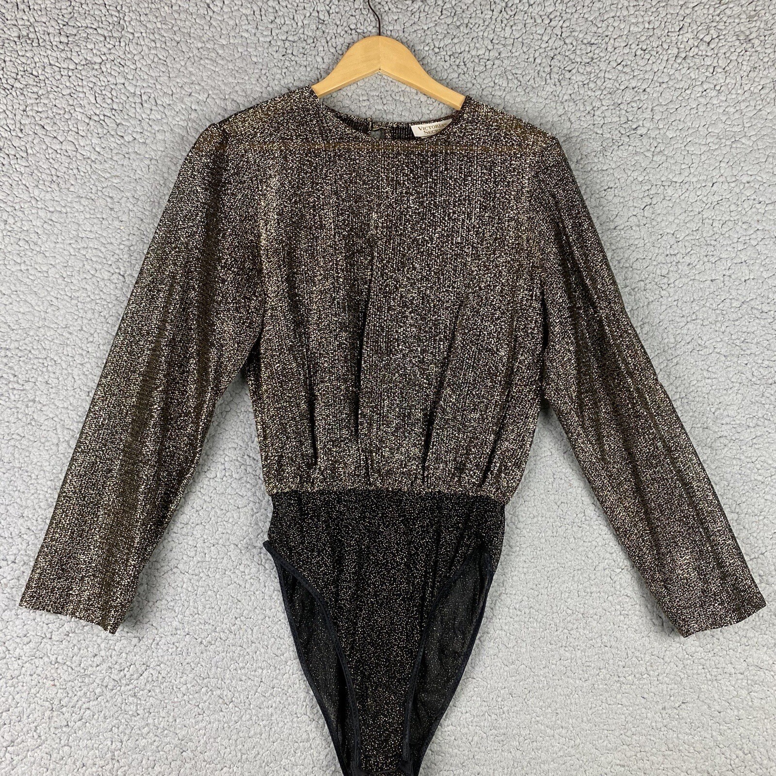 Vintage VICTORIAS SECRET Bodysuit Size M Made in USA Mesh Gold Label Snap Rare