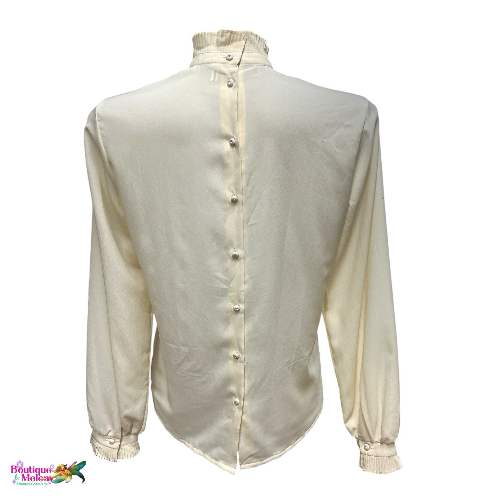 Vintage 80s Victorian Blouse Arida Ivory Lace High Neck Back Button Size 42