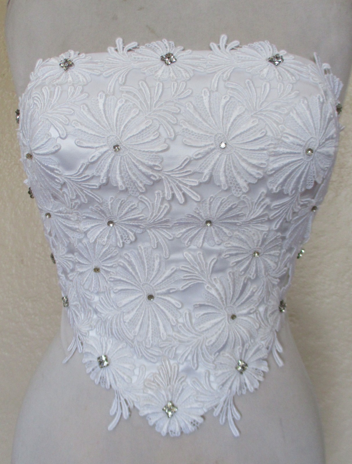 Vtg Alyce Designs Strapless Two Piece Dress Skirt Set Women’s M White Satin