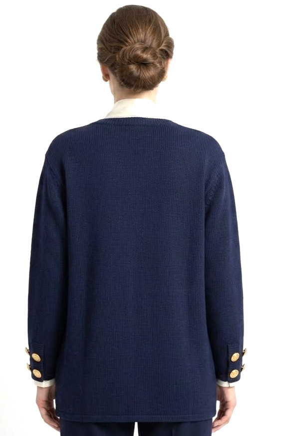 Vtg-80s Danielle by Laura Navy Blue Ladies Acrylic Nylon Cardigan Jacket-3X
