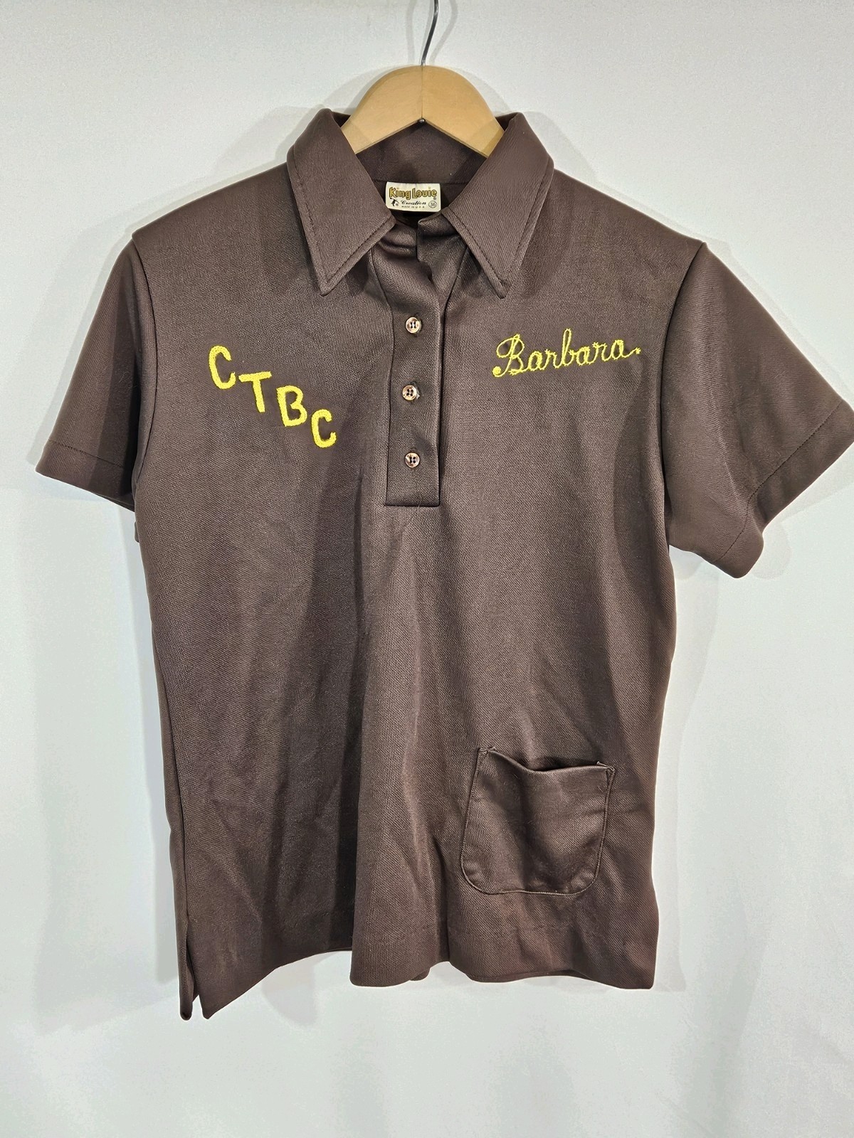 Vtg 70s King Louie Pullover Polyester Bowling Shirt Chainstitch USA Made Sz 36
