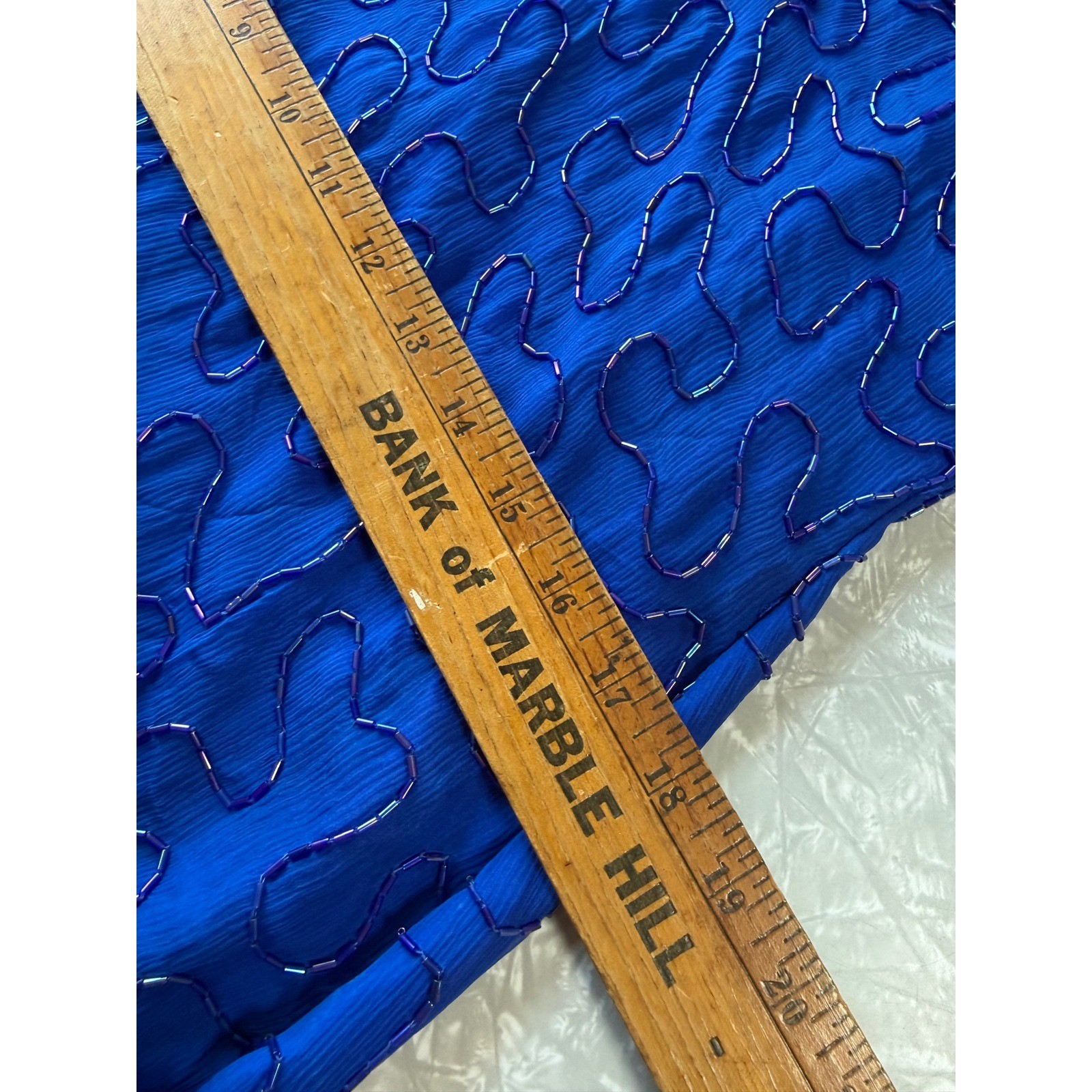 Sweelo Vintage Silk Beaded Sequin Dress Royal Blue Floral Cocktail L 10-12 Glam