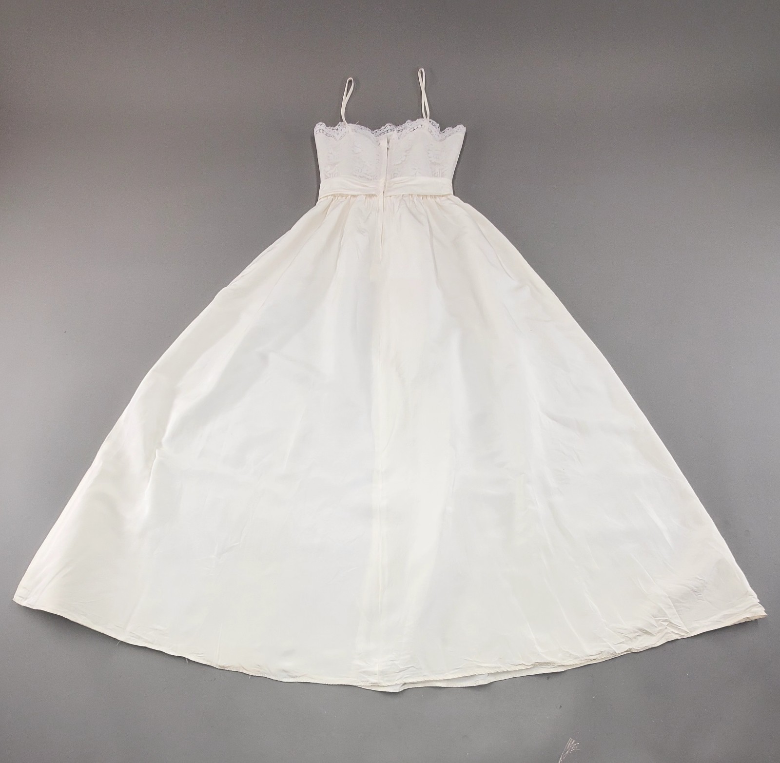 Vintage 1950s ILGWU Union Made Strappy White Wedding Dress Lace Empire Bodice XS