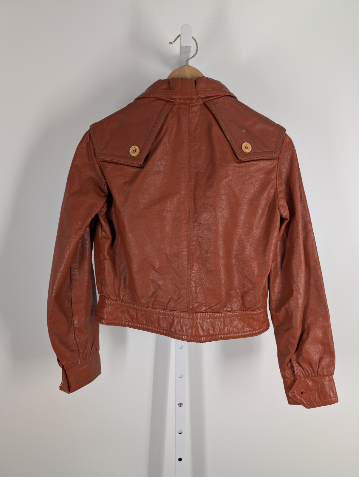 Vintage 70s Mod Leather Avant-garde Clay Brown Artisan Zip Disco Collar HighGear