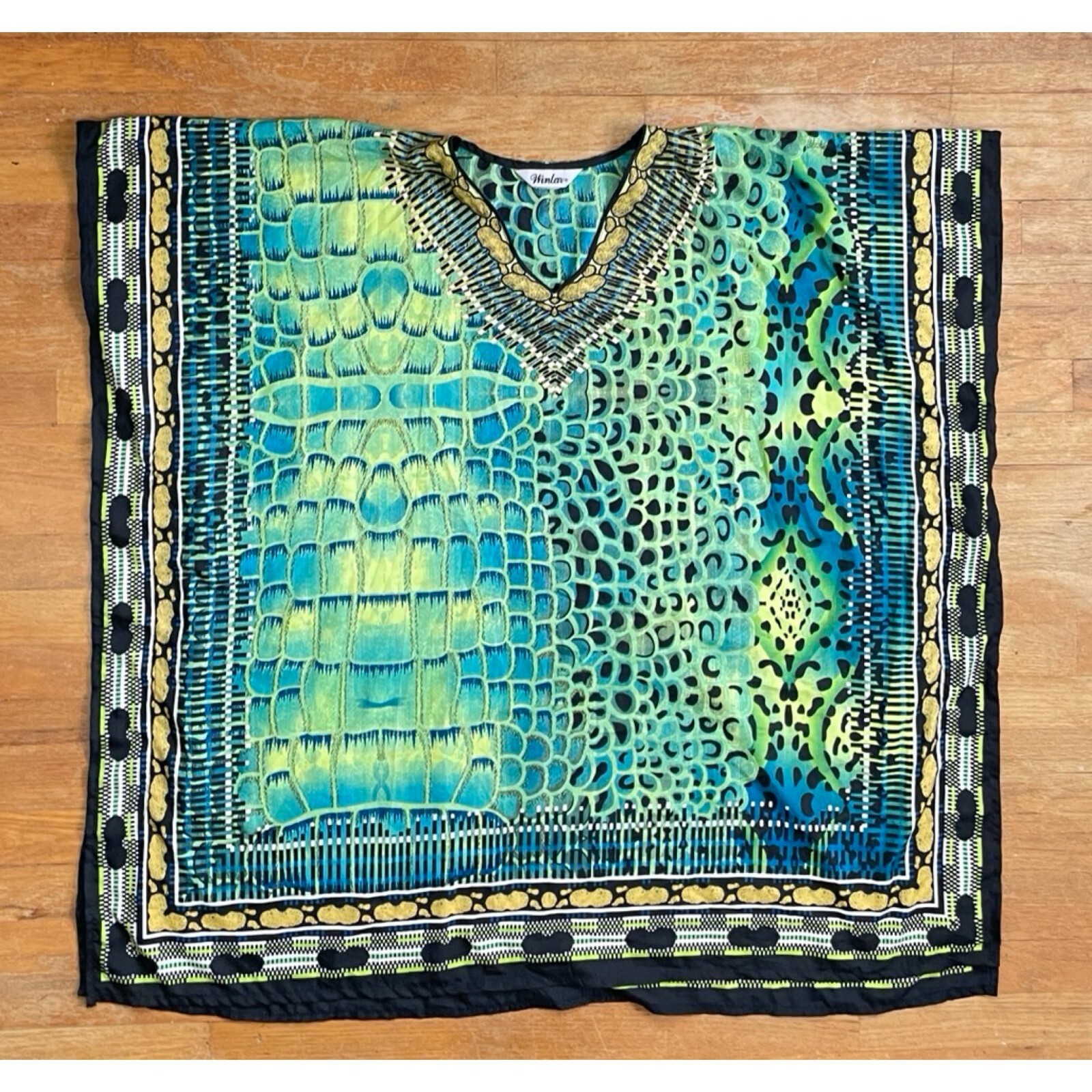 Vintage Long Caftan Top One Size (Medium/Large/XL/1X) 1990s Geometric Oversize